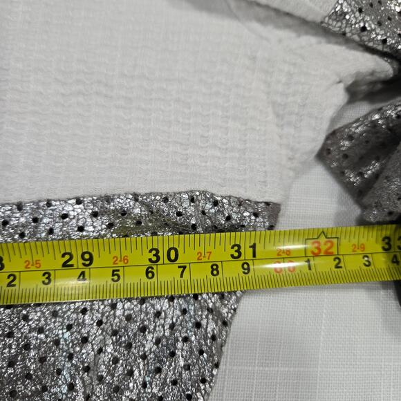 Alembika Knit White Top Shirt Silver Sueded Perforated Detail Lagenlook US 10-12 - Picture 6 of 7